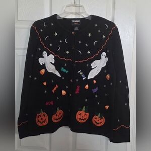 Vintage Designer Studios Boo Halloween Trick or Treat Grandma Cardigan Sweater M
